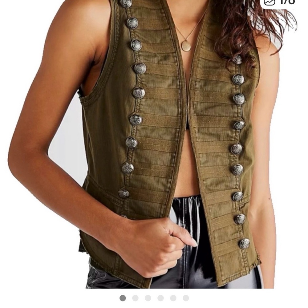 Free People Black Vest with Brass Buttons - Picture 6 of 7